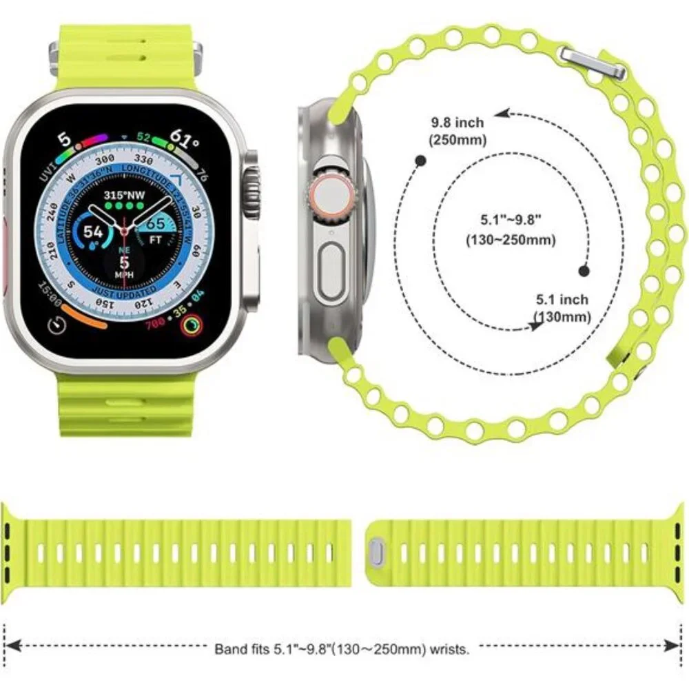 Sport Soft Silicone Compatible with Apple Watch Ocean Band Wristband Ultra 9 8 7